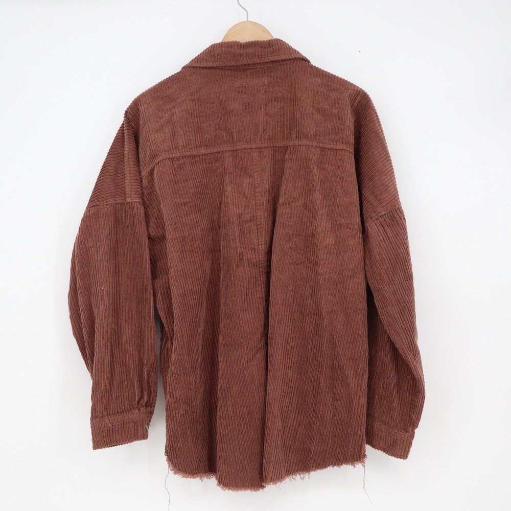RSQ Brown Corduroy Button Down Shirt Raw Hem Oversized Shacket Mens XL Cotton - Picture 3 of 4